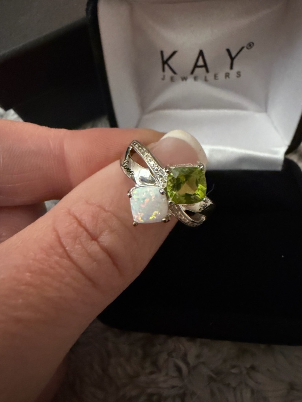KAY Jewelers Peridot and Tourmaline Stone Ring Sterling Silver personalized - Picture 3 of 8